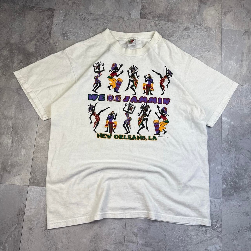 Vintage We Be Jammin' graphic dancing white T shirt size large